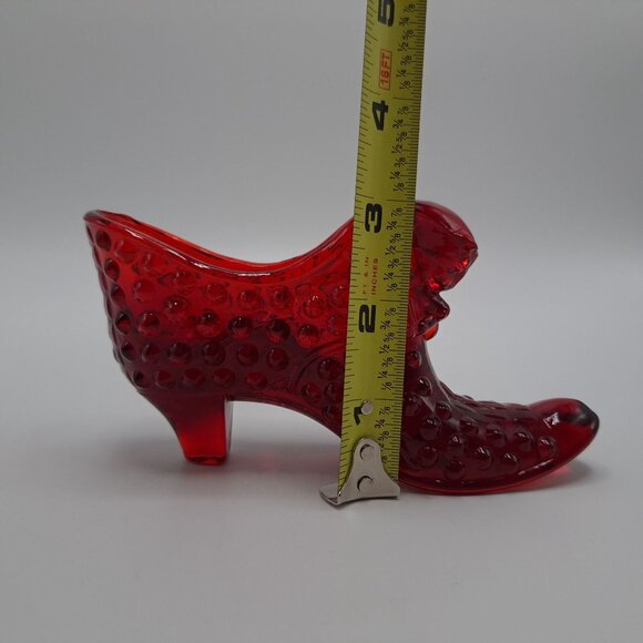 Fenton Ruby Red Hobnail Cat Head Glass Slipper Shoe Vintage Collectible - Picture 2 of 8